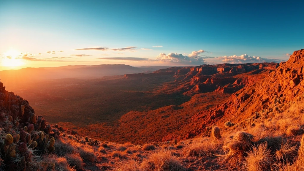 Mirante na Chapada Diamantina ao entardecer, formações de arenito vermelho